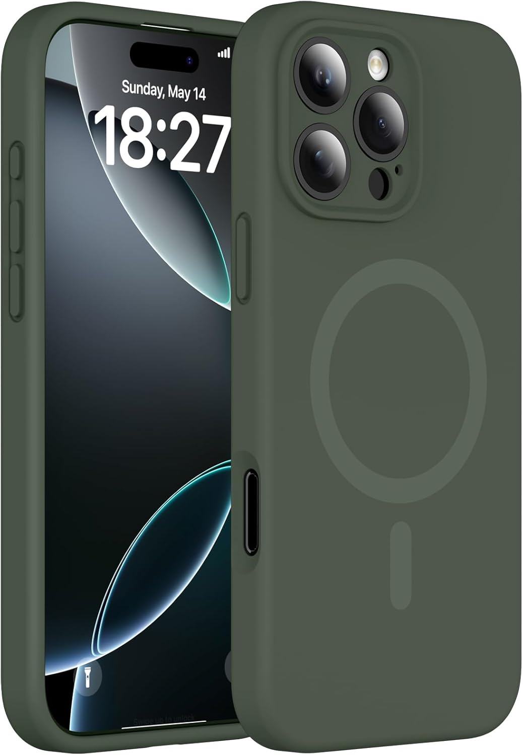 Magnetic for iPhone 16 Pro Case, Compatible with MagSafe, Full Camera Protection, Military-Grade Protection 3.0mm Thicken Silicone Phone Cover for 16 Pro 6.3, Dark Green